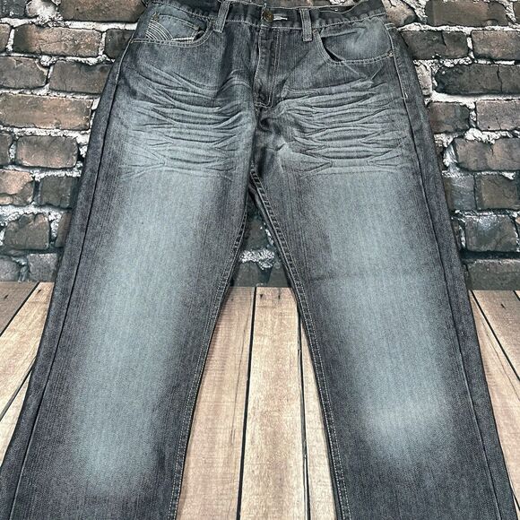 Vintage Old Skool Jeans Mens 34x32 Gray Wide Leg Baggy Hip Hop Skater Y2K Pants - Picture 9 of 16